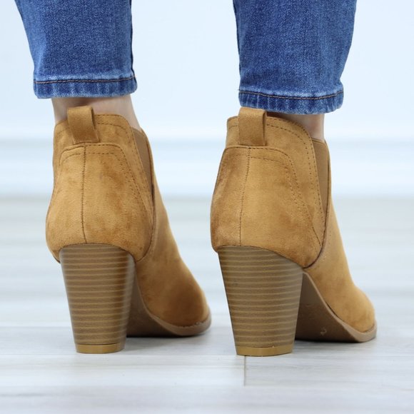 Chelsea Cone Block High Heeled Ankle Boots Brown Synthetic Suede - Picture 6 of 12